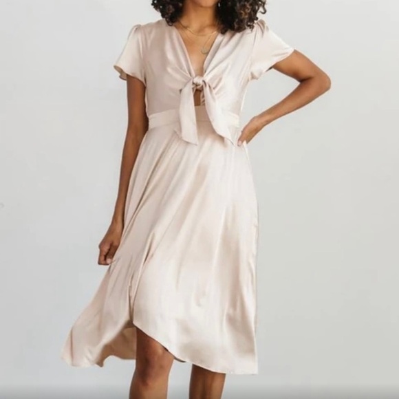 NWT! Baltic Born Poppy Satin Midi Dress Ivory Large Tie Front Wedding Engagement - Picture 1 of 7